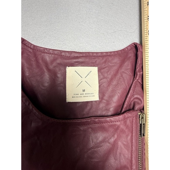 Pins & Needles Burgundy Faux Leather Moto Jacket M Asymmetrical Zip Punk Edgy - Picture 5 of 10